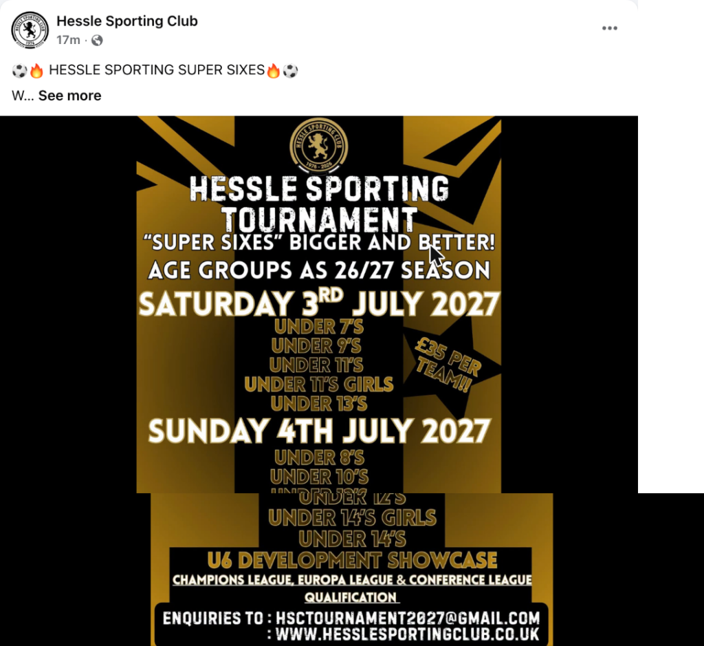 Hessle Sporting Super Sixes 2027 flyer