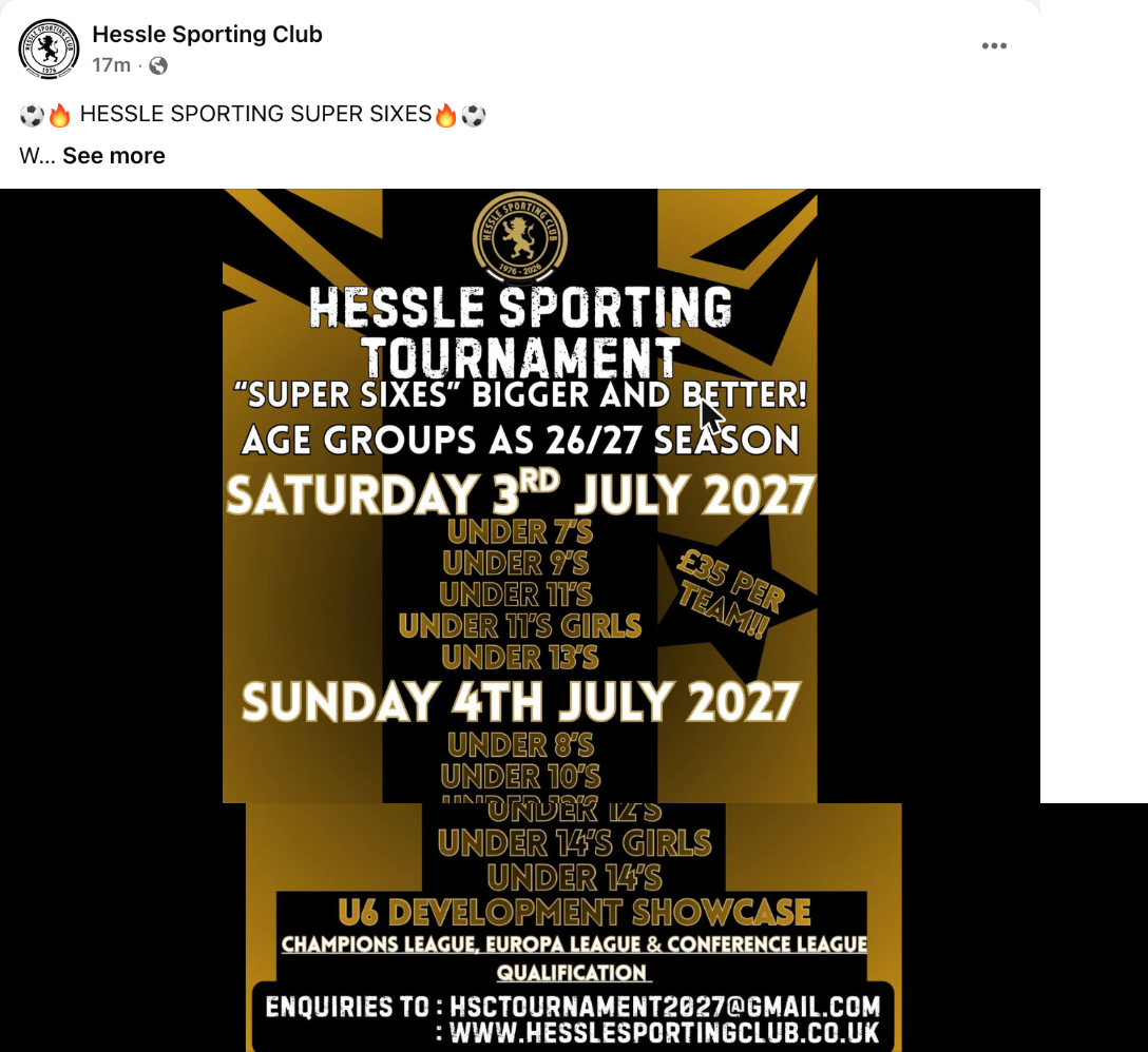 Hessle Sporting Super Sixes 2027 flyer